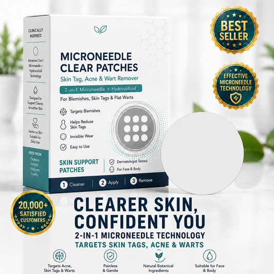 ✨2-in-1 Microneedle & Hydrocolloid Patch🍀| Removes Raised Moles, Acne, Flat Warts & Skin Tags | Helps Improve Wrinkles, Scars & Blemishes | Invisible Patches for Face & Body
